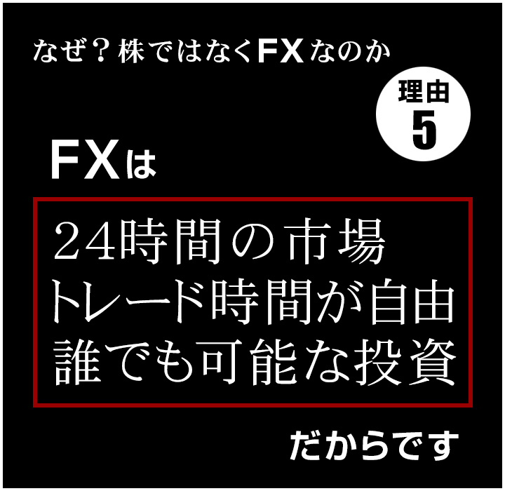理由5。FXは、24時間の市場。トレード時間が自由で、誰でも可能な投資だから